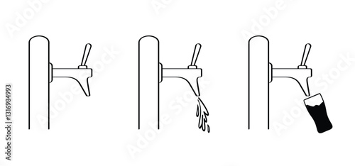 cartoon beer tap. Beer taps with handle. Draft beer dispenser or tower. Beer pump. Alcohol tools. Brewery, pub or bar. For oktoberfest.
