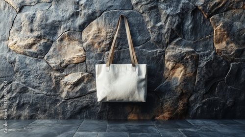 White Tote Bag on Stone Wall