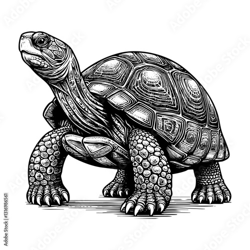 turtle sketch engraving black and white outline. Scratch board imitation.  illustrated in vintage line art style on a white background.
