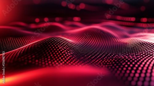 Abstract Red Digital Waveform:  Dynamic Data Visualization of a Flowing Network