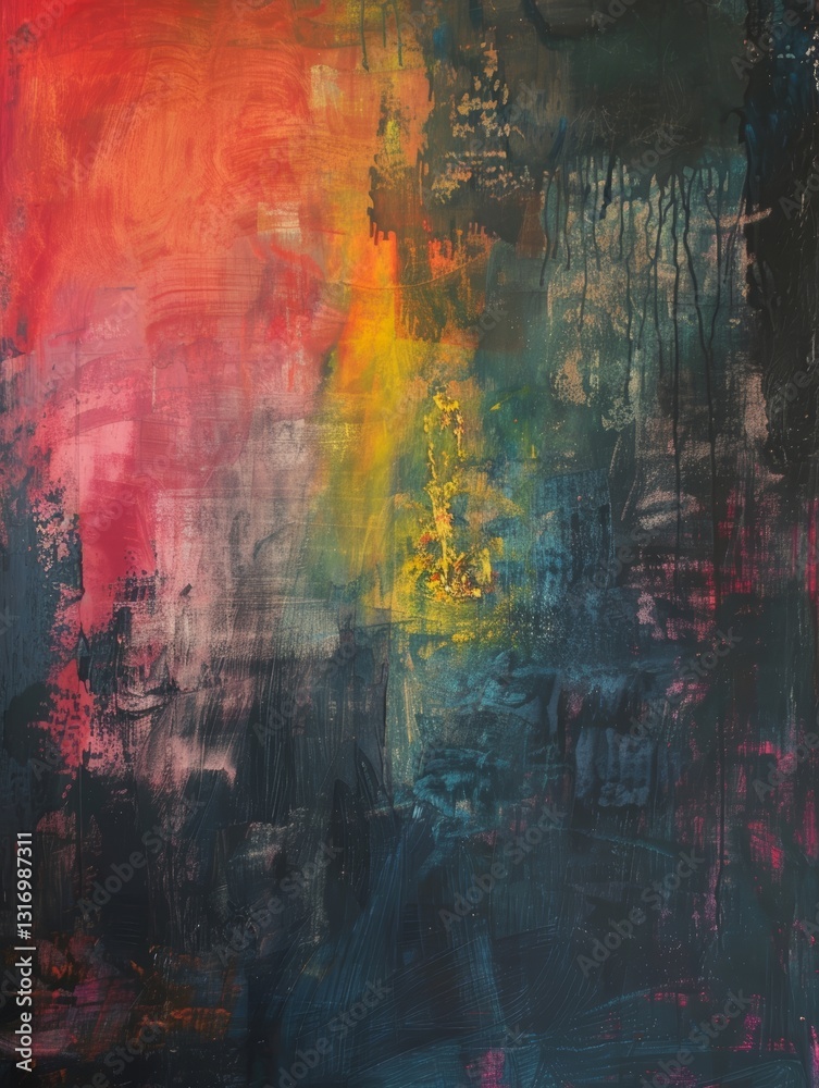 Obraz premium Abstract Expressionism Painting Depicting Ganges River Landscape With Vibrant Clean Lines And Colors