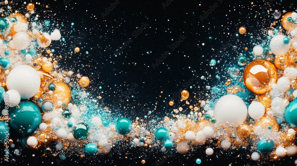 Fototapeta premium Abstract fluid art with swirling shapes, vibrant turquoise and golden colors creating an enchanting visual