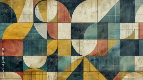 Abstract geometric retro modern wallpaper with cement texture and ceramic pattern for kitchen or bathroom wall tile decoration