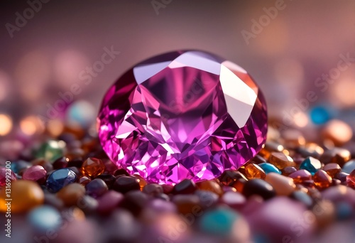 a large pink gemstone surrounded by small beads.
