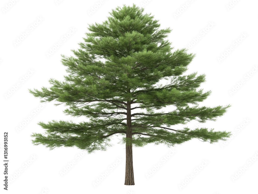 Obraz premium A large green tree stands alone on a white background. The tree is the main focus of the image, and its size and color make it stand out against the white background. The tree appears to be healthy