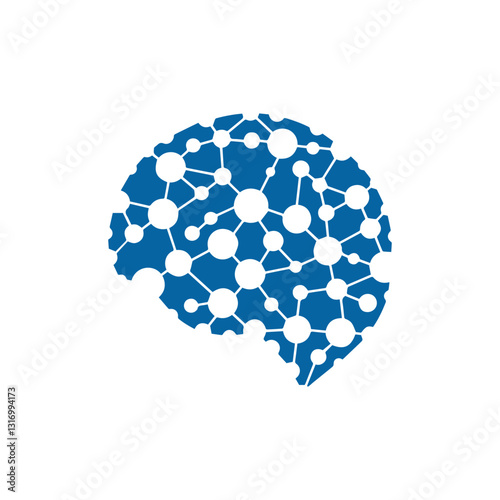 modern human brain in low poly particles tech style Logo design. Brain Tech Logo Design Vector design.
