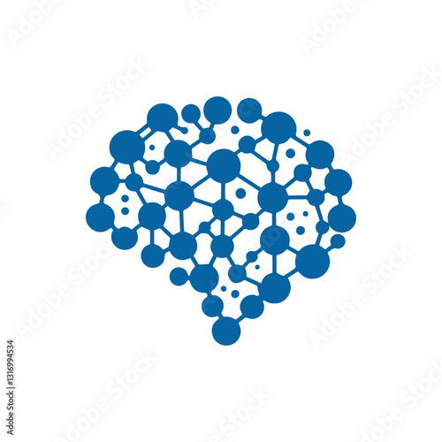 modern human brain in low poly particles tech style Logo design. Brain Tech Logo Design Vector design.