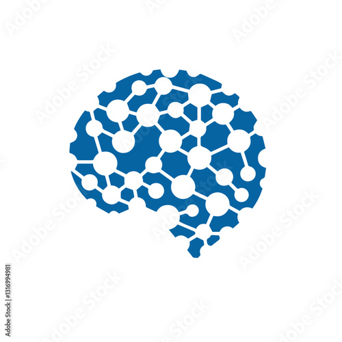modern human brain in low poly particles tech style Logo design. Brain Tech Logo Design Vector design.