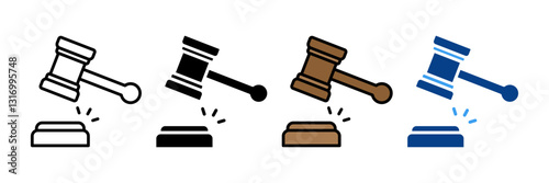 Gavel Icon Set Multiple Style Collection