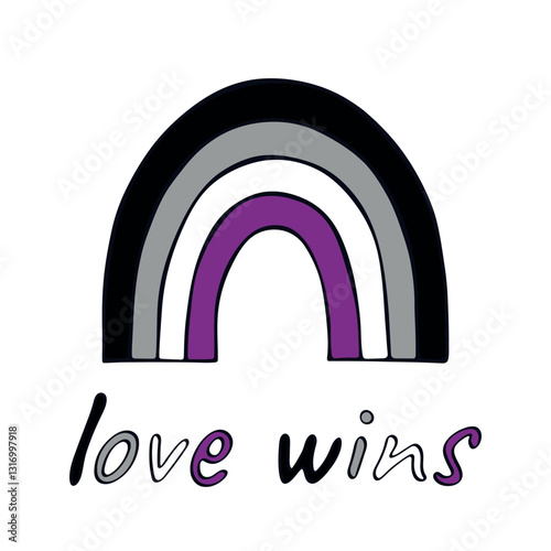 Colorful rainbow shape Asexual pride flag Happy pride day LGBTQIA community Pride Month Vector hand drawn doodle for posters, stickers, logo, cards