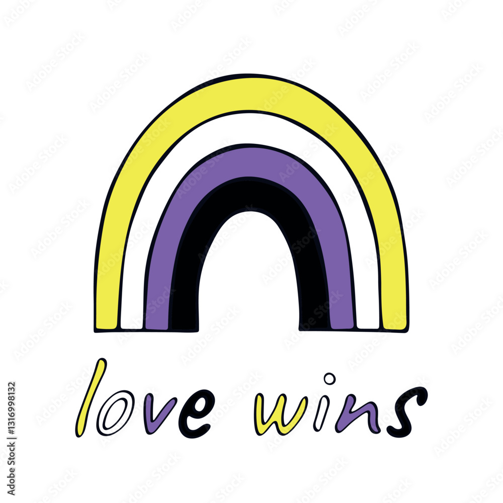 Colorful rainbow shape Non-binary pride flag Happy pride day LGBTQIA community Pride Month Vector hand drawn doodle for posters, stickers, logo, cards Colorful rainbow shape Non-binary pride flag Happy pride day LGBTQIA community Pride Month Vector hand drawn doodle for posters, stickers, logo, cards