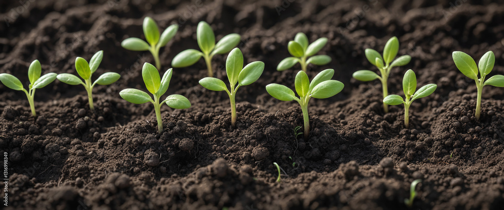 Emerging Green Seedlings: A Close-Up View of Young Plants in Rich Soil Emerging Green Seedlings: A Close-Up View of Young Plants in Rich Soil
