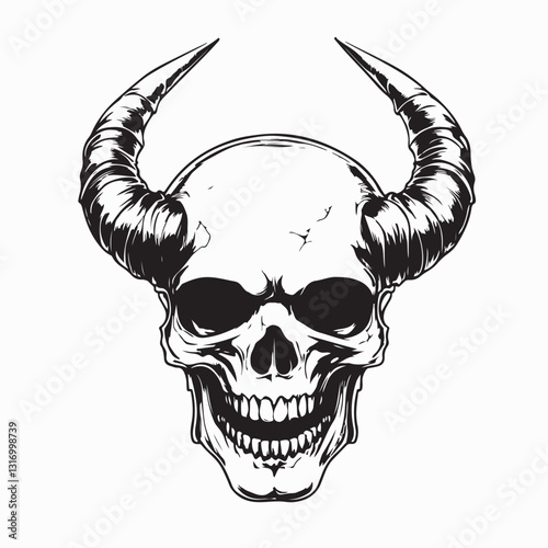 Skull with Horns Vector. Devil Skull Illustration With Horns image vector isolated on white background.