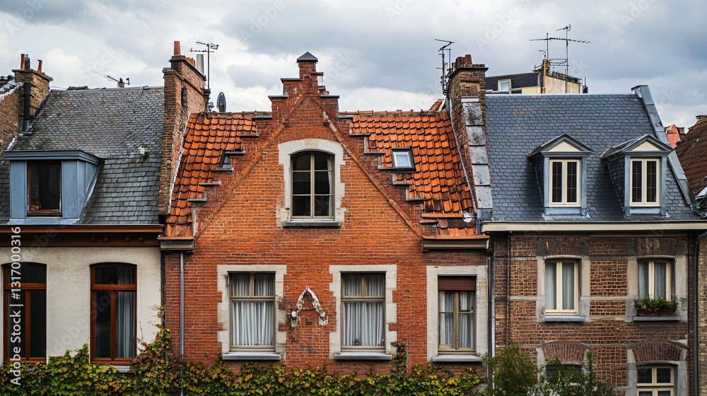 Elevated View of Shaded Gables of Two Neighboring Houses for Real Estate and Architecture Concepts Elevated View of Shaded Gables of Two Neighboring Houses for Real Estate and Architecture Concepts