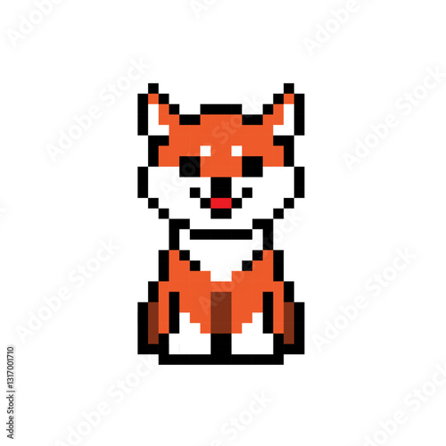 Vector pixel art fox isolated on white background. 8 bit dog..