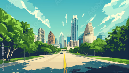 Vibrant Austin, Texas Skyline in day time