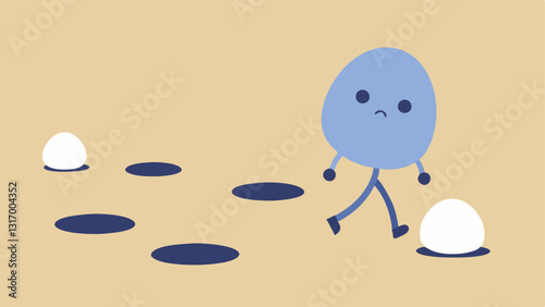 Path of Stones A character walking on a path of stones with each stone labeled with a negative emotion choosing to step carefully around them rather than facing them.