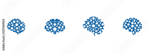 set of bundle modern human brain in low poly particles tech style Logo design. Brain Tech Logo Design Vector design.