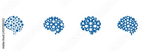 set of bundle modern human brain in low poly particles tech style Logo design. Brain Tech Logo Design Vector design.