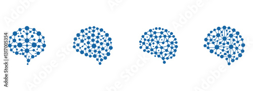 set of bundle modern human brain in low poly particles tech style Logo design. Brain Tech Logo Design Vector design.