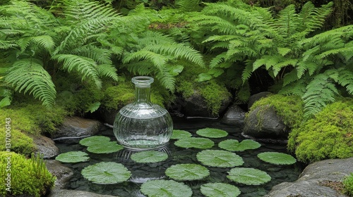 Garden Pond with Glass Bottle