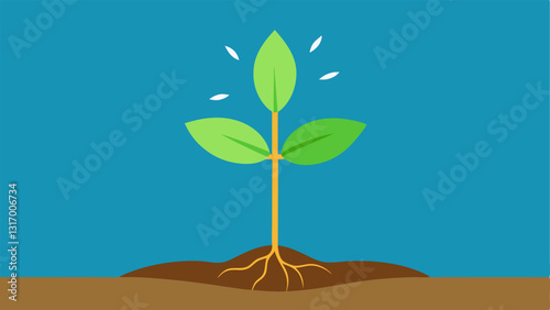 Plant Growth A seedling sprouting from the ground with roots visible conveying the idea of personal growth and nurturing ones passions for happiness.