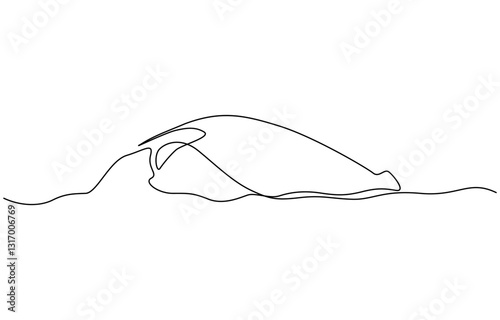 Whale tail drawing by one continuous line, blue whale drawing by one continuous line, Print Continuous one line drawing of orca whale. One line drawing illustration of whale killer fish. 