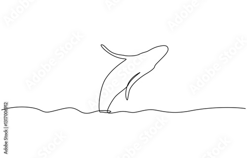 Whale tail drawing by one continuous line, blue whale drawing by one continuous line, Print Continuous one line drawing of orca whale. One line drawing illustration of whale killer fish. 