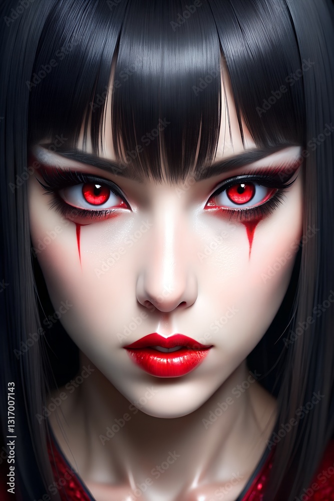 Enigmatic Female Character with Crimson Glow Enigmatic Female Character with Crimson Glow
