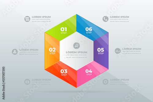 Hexagon process steps infographic, light background, business presentation