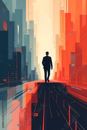Art of businessman walking on the street