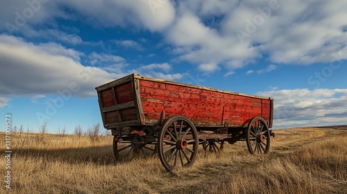 Low Angle View of an Old-Fashioned Wagon in Alberta, Canada