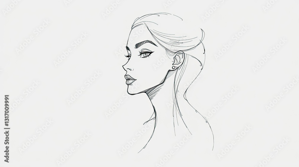 A detailed sketch captures a womans profile emphasizing her elegant features and hairstyle. The line work highlights her beauty and character A detailed sketch captures a womans profile emphasizing her elegant features and hairstyle. The line work highlights her beauty and character