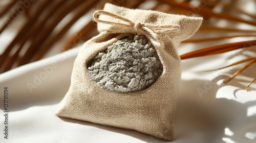 Clay Mask in Burlap Bag on Cloth