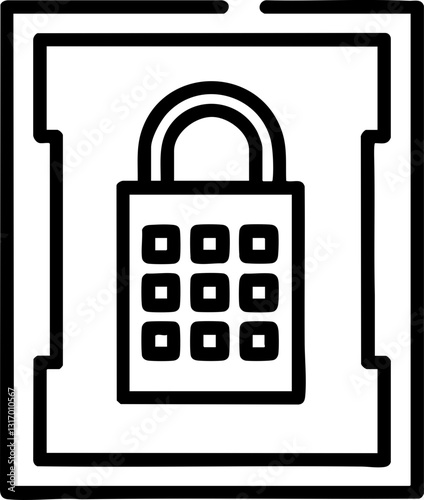 Lock icon with keypad in a square outline.