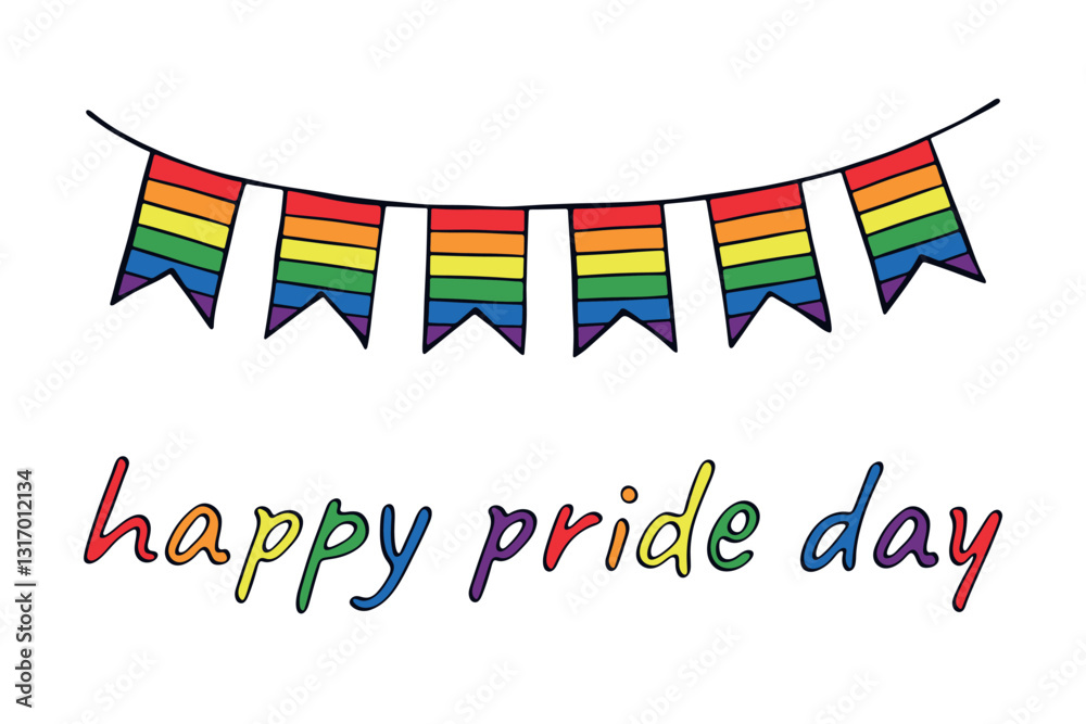 Obraz premium Colorful garland Gay pride flag Happy pride day LGBTQIA community Pride Month Vector hand drawn doodle for posters, stickers, logo, cards