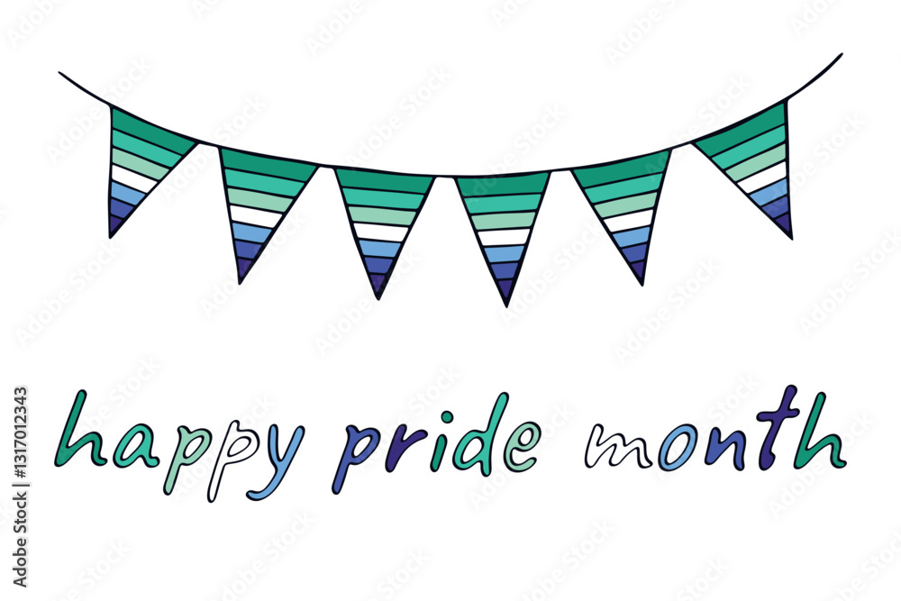 Obraz premium Colorful garland Gay men pride flag Happy pride day LGBTQIA community Pride Month Vector hand drawn doodle for posters, stickers, logo, cards
