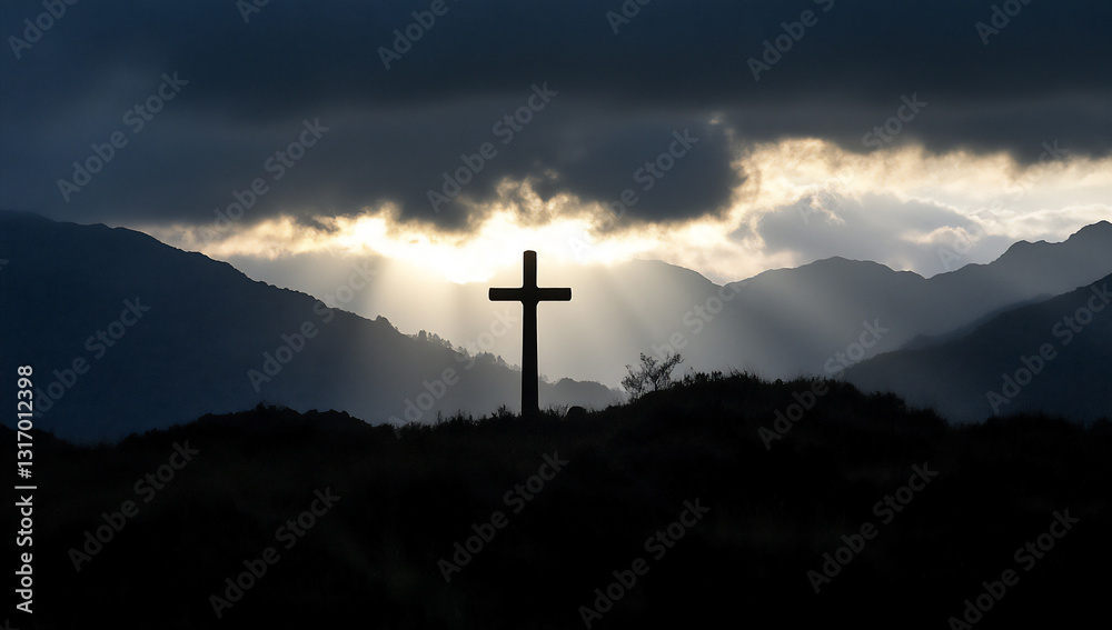 Obraz premium a cross is silhouetted against the sky,