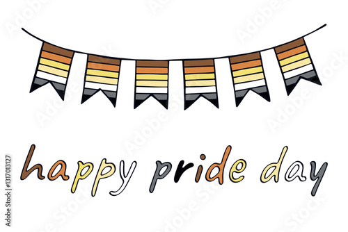 Colorful garland Bear brotherhood pride flag Happy pride day LGBTQIA community Pride Month Vector hand drawn doodle for posters, stickers, logo, cards