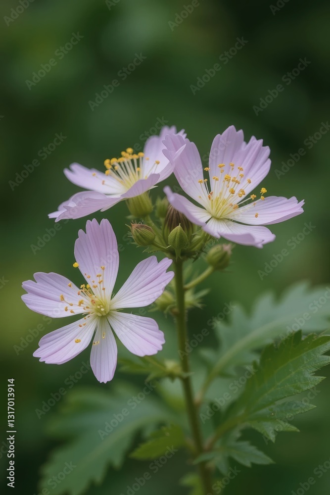 Delicate Pink Flower Blossoming with Soft Petals Surrounded by Lush Green Foliage in Nature Delicate Pink Flower Blossoming with Soft Petals Surrounded by Lush Green Foliage in Nature