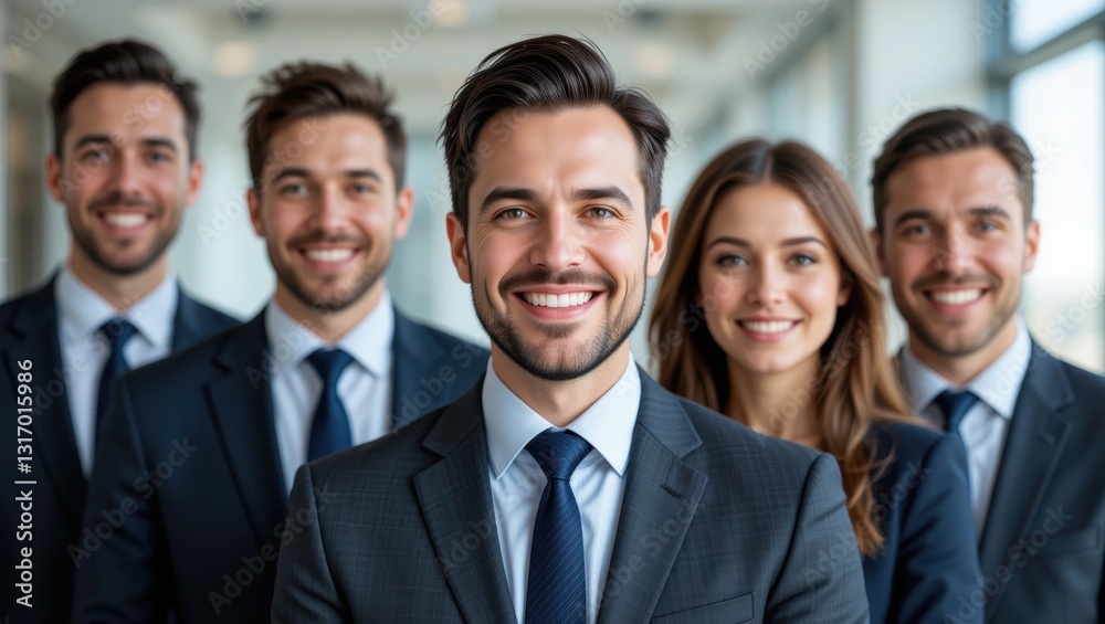 Group of Professionals Smiling Together in Formal Attire at a Modern Workplace Environment Group of Professionals Smiling Together in Formal Attire at a Modern Workplace Environment