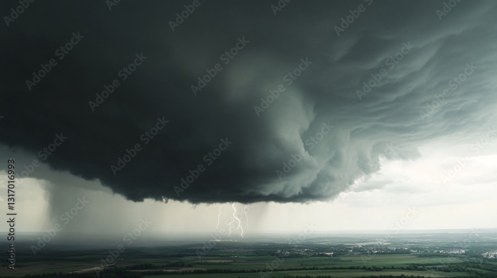 Dark storm cloud looming, intense weather formation in a dramatic sky, highlighting nature's power and unpredictability. Dark storm cloud looming, intense weather formation in a dramatic sky, highlighting nature's power and unpredictability.