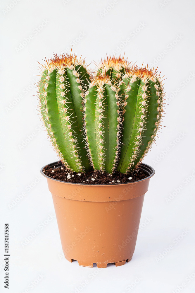 A beautiful cactus plant in a brown pot showcasing its unique texture and structure. isolated on white background. A beautiful cactus plant in a brown pot showcasing its unique texture and structure. isolated on white background.