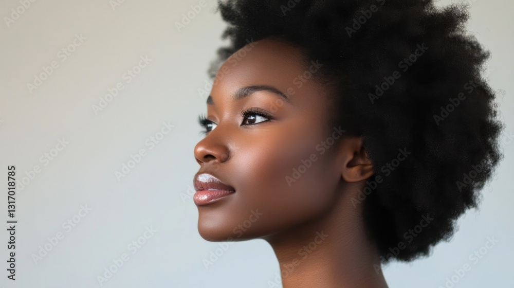 Profile view of a beautiful woman with naturally styled hair Profile view of a beautiful woman with naturally styled hair