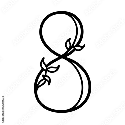 Number 8 with leaves symbol of growth femininity and International Women's Day