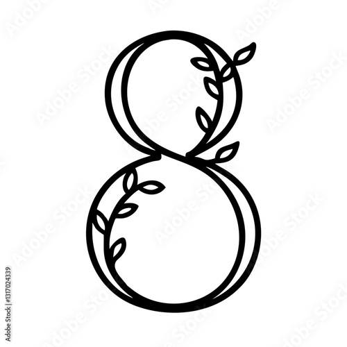 Number 8 with vines symbol of growth femininity and International Women's Day