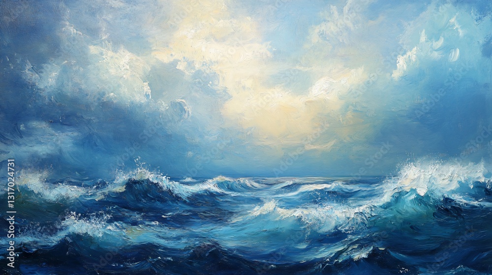 Fototapeta premium Vibrant Storm Sea Oil Painting: A Beautiful Artwork of Nature and Creativity