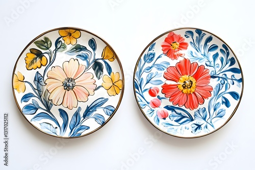 Hand-Painted Ceramic Wall Plates with Intricate Floral Designs