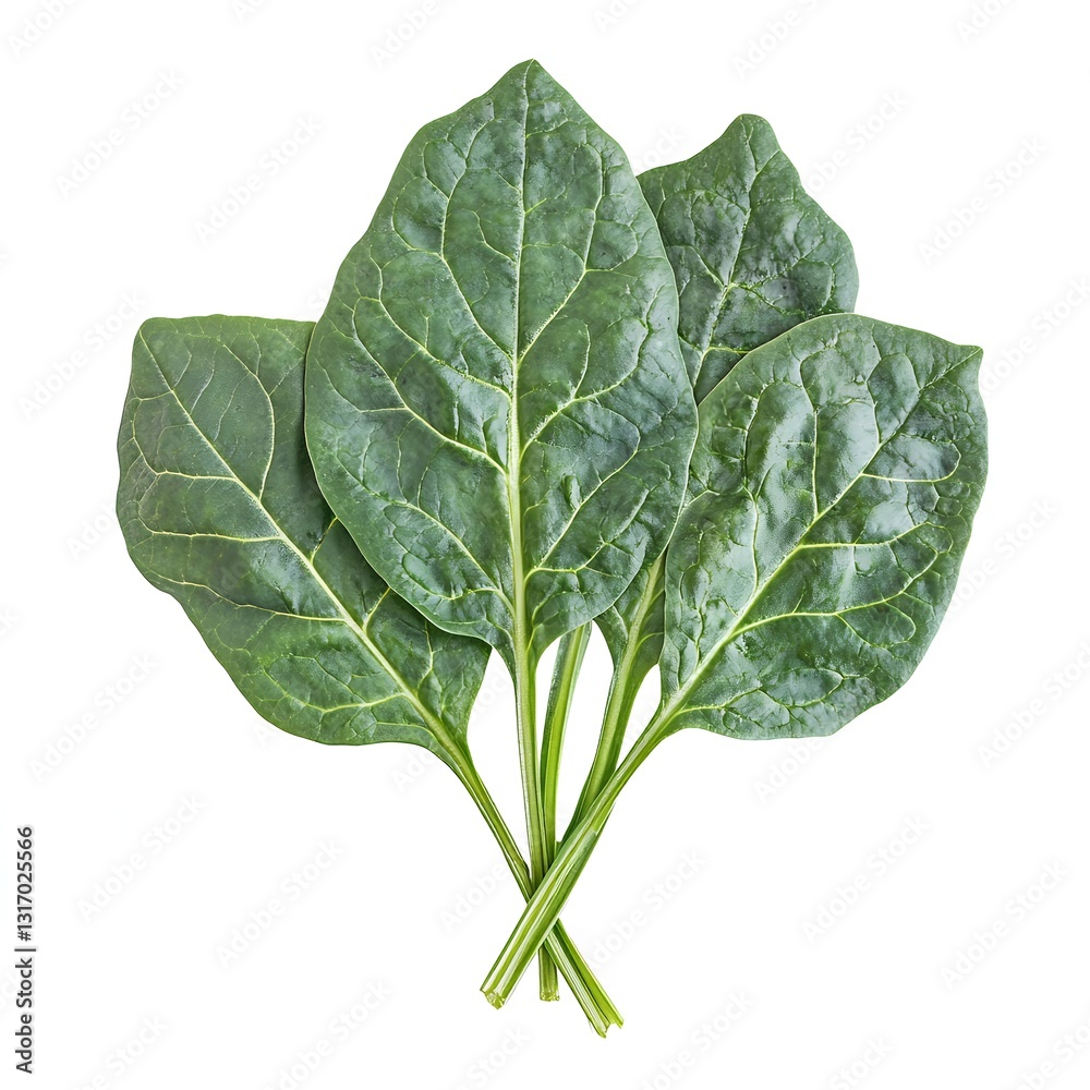 Obraz premium Fresh Green Spinach Leaves Bunch Isolated on White Background Healthy Food Ingredient