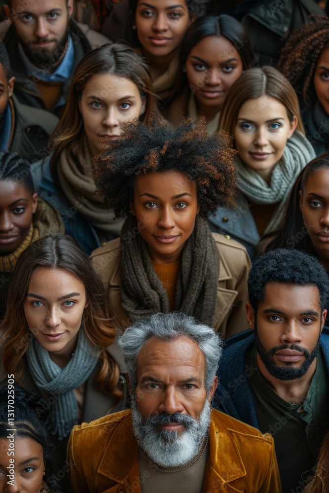 Aerial view of a large multi-ethnic group of business people posing Aerial view of a large multi-ethnic group of business people posing